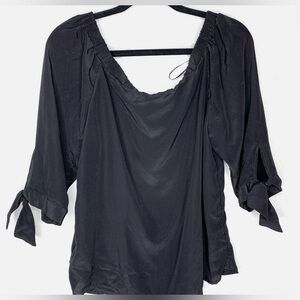 Black Off-Shoulder Blouse with Tie Sleeves